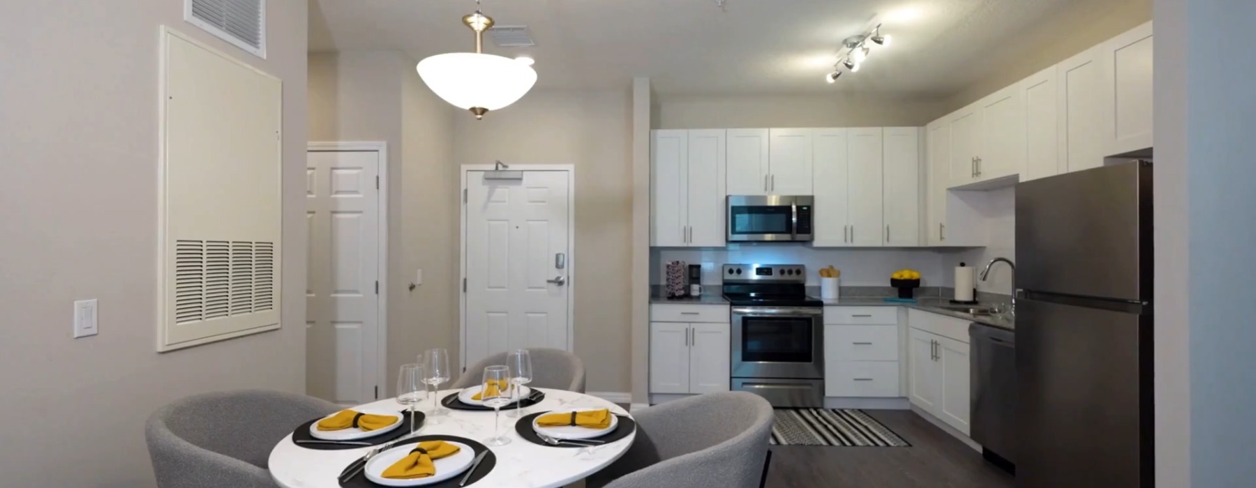 kitchen with a dining room table and seating